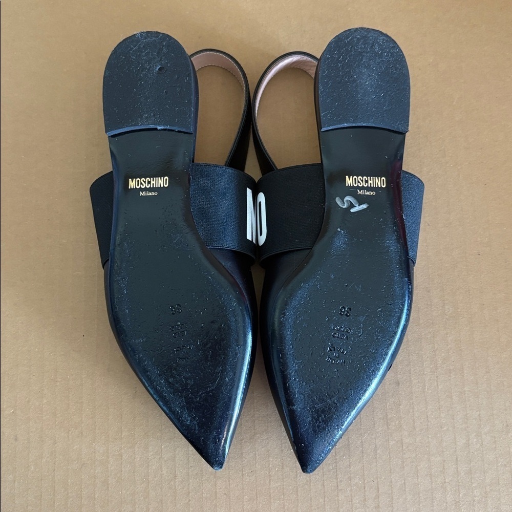 MOSCHINO Logo Leather Slingback Flats size 6 EU size 36 - Picture 10 of 11